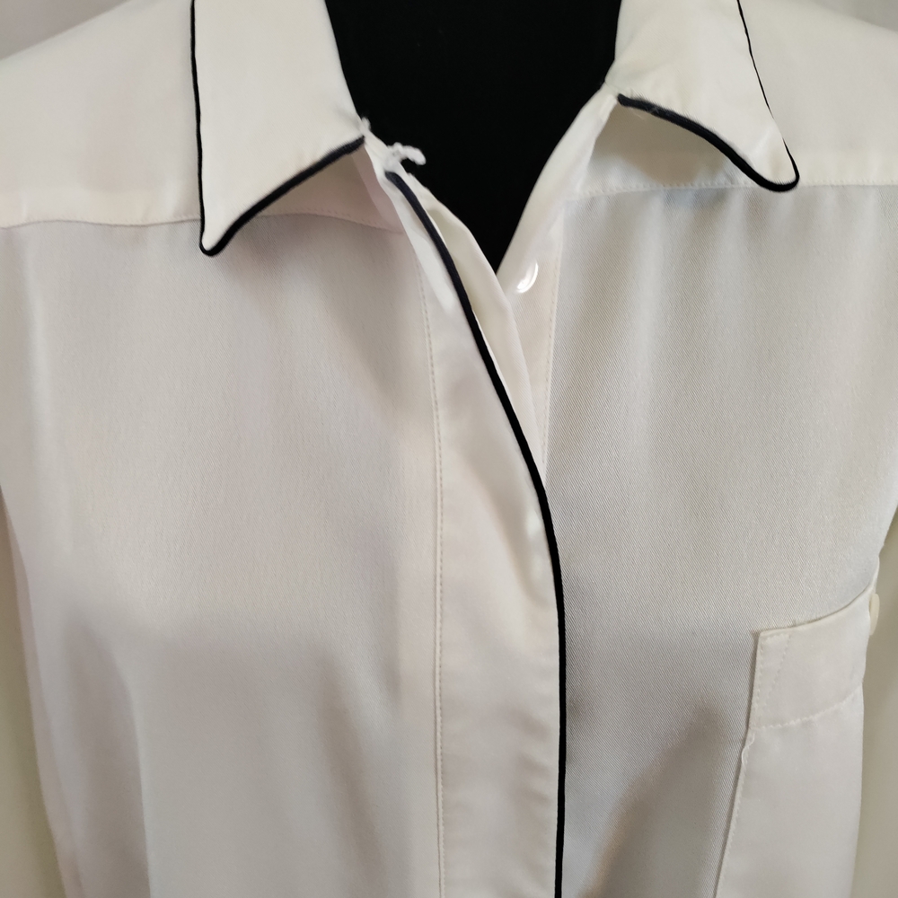 Vintage White Blouse with Black Trim